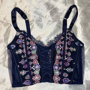 Victorias Secret Dream Angels women’s blue pink floral embroidered corset top XS